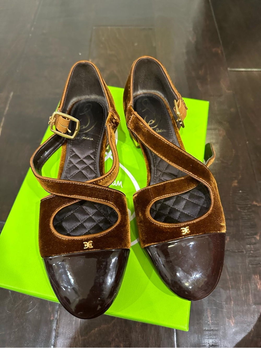 Sam Edelman Brown Velvet and Patent Slingback Heels